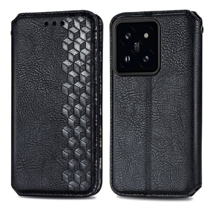 For Xiaomi 14 Cubic Grid Pressed Magnetic Leather Phone Case(Black) - Xiaomi Cases by buy2fix | Online Shopping UK | buy2fix