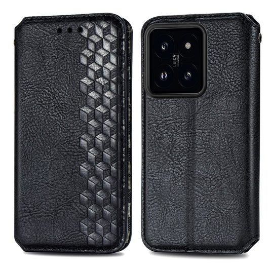 For Xiaomi 14 Cubic Grid Pressed Magnetic Leather Phone Case(Black) - Xiaomi Cases by buy2fix | Online Shopping UK | buy2fix