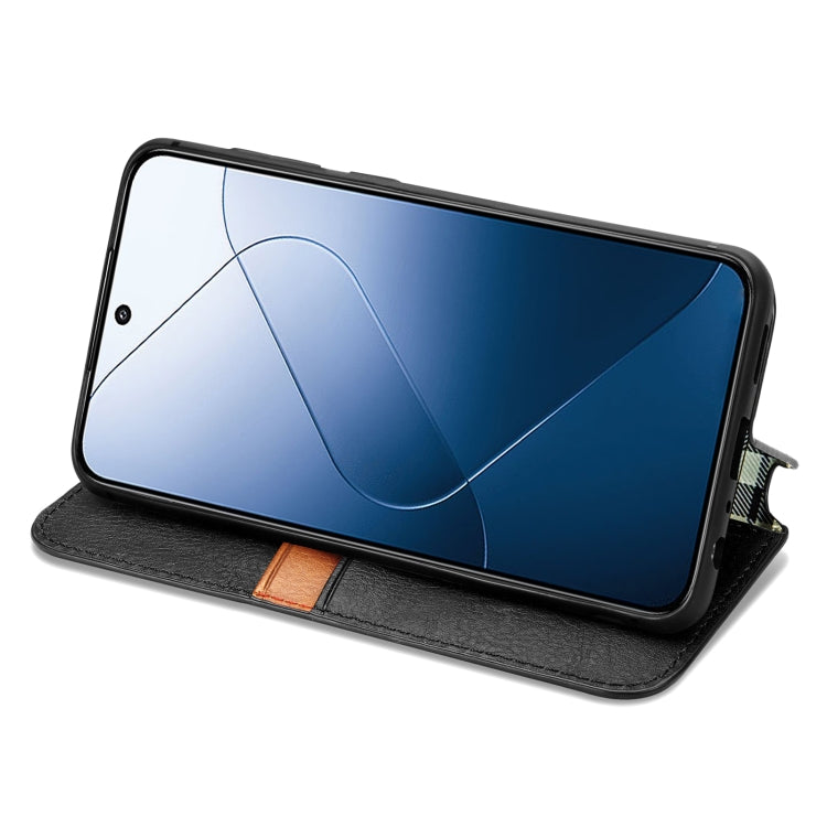 For Xiaomi 14 Cubic Grid Pressed Magnetic Leather Phone Case(Black) - Xiaomi Cases by buy2fix | Online Shopping UK | buy2fix