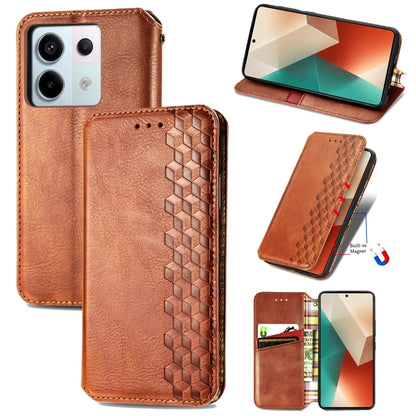 For Xiaomi Redmi Note 13 Pro Cubic Grid Pressed Magnetic Leather Phone Case(Brown) - Xiaomi Cases by buy2fix | Online Shopping UK | buy2fix