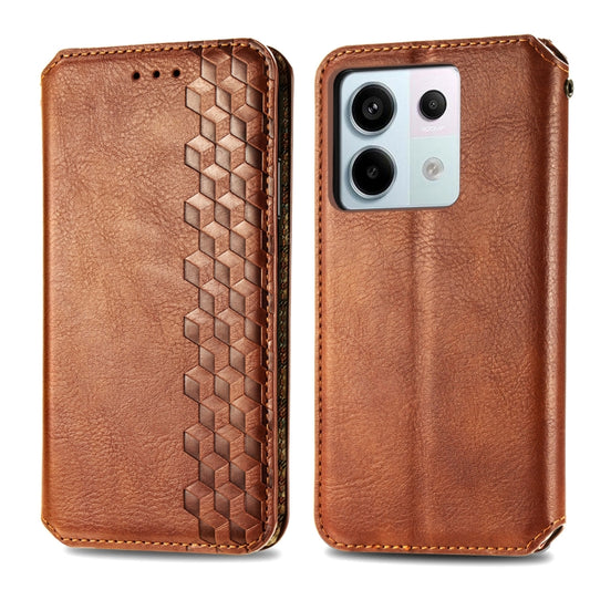 For Xiaomi Redmi Note 13 Pro Cubic Grid Pressed Magnetic Leather Phone Case(Brown) - Xiaomi Cases by buy2fix | Online Shopping UK | buy2fix