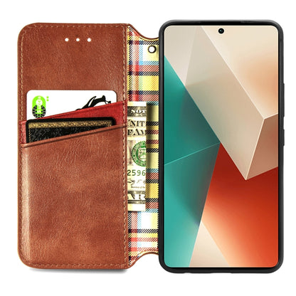 For Xiaomi Redmi Note 13 Pro Cubic Grid Pressed Magnetic Leather Phone Case(Brown) - Xiaomi Cases by buy2fix | Online Shopping UK | buy2fix