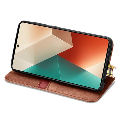 For Xiaomi Redmi Note 13 Pro Cubic Grid Pressed Magnetic Leather Phone Case(Brown) - Xiaomi Cases by buy2fix | Online Shopping UK | buy2fix