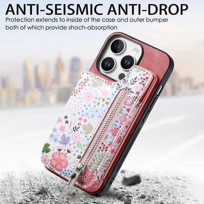 For iPhone 16 Pro Retro Painted Zipper Wallet Back Phone Case(Pink) by buy2fix