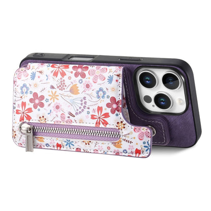 For iPhone 16 Pro Retro Painted Zipper Wallet Back Phone Case(Purple) by buy2fix