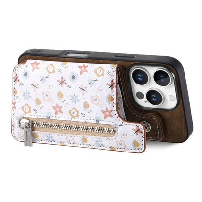 For iPhone 16 Pro Retro Painted Zipper Wallet Back Phone Case(Brown) by buy2fix