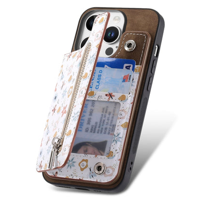 For iPhone 16 Pro Retro Painted Zipper Wallet Back Phone Case(Brown) by buy2fix