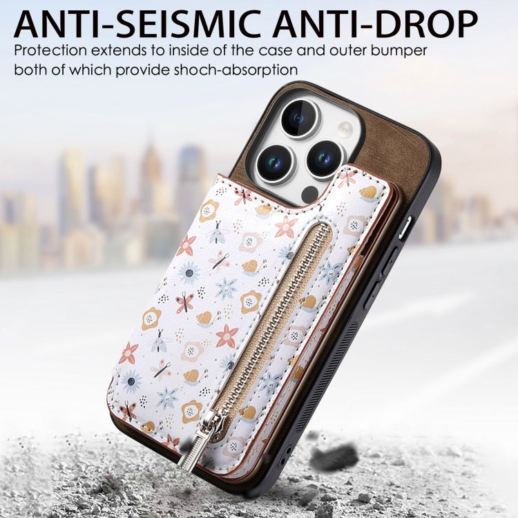 For iPhone 16 Pro Retro Painted Zipper Wallet Back Phone Case(Brown) by buy2fix