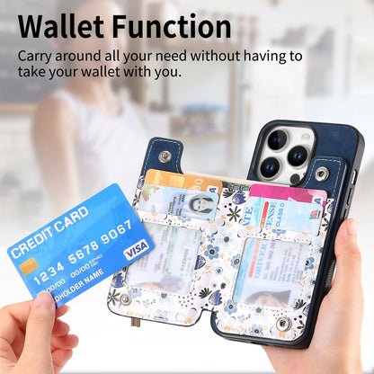 For iPhone 16 Pro Retro Painted Zipper Wallet Back Phone Case(Blue) by buy2fix