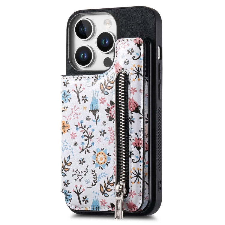 For iPhone 16 Pro Retro Painted Zipper Wallet Back Phone Case(Black) by buy2fix