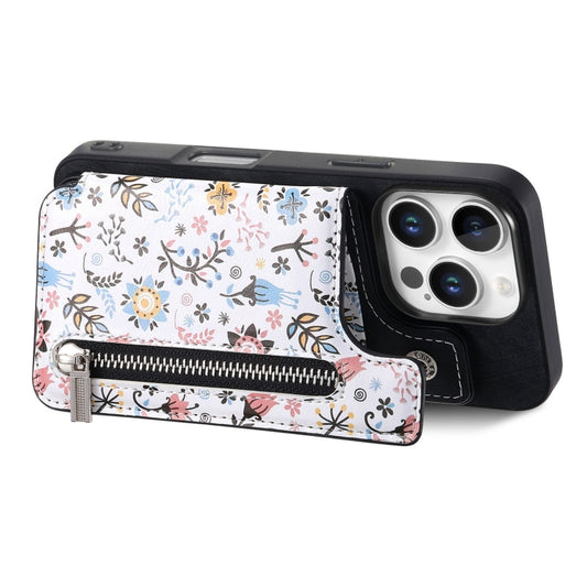 For iPhone 16 Pro Retro Painted Zipper Wallet Back Phone Case(Black) by buy2fix