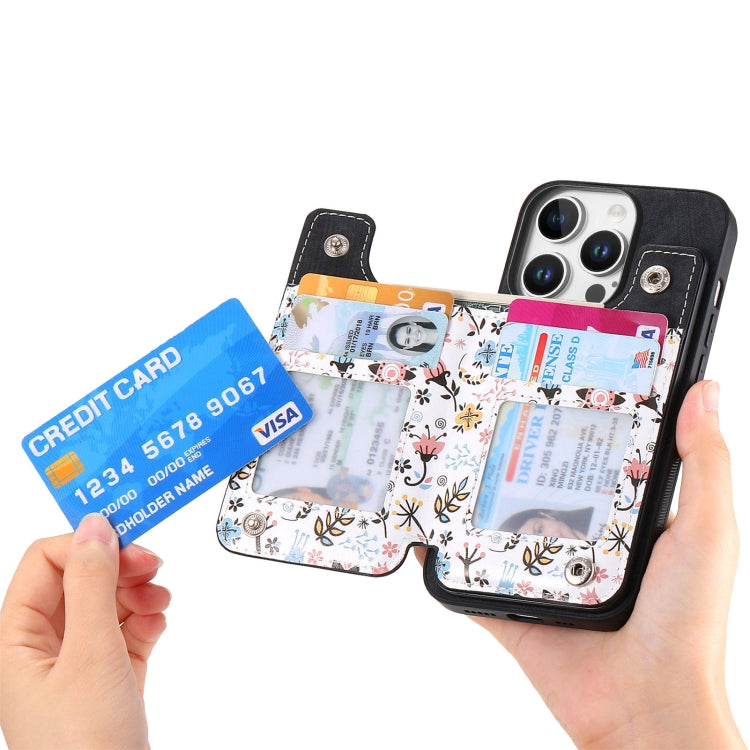 For iPhone 16 Pro Retro Painted Zipper Wallet Back Phone Case(Black) by buy2fix