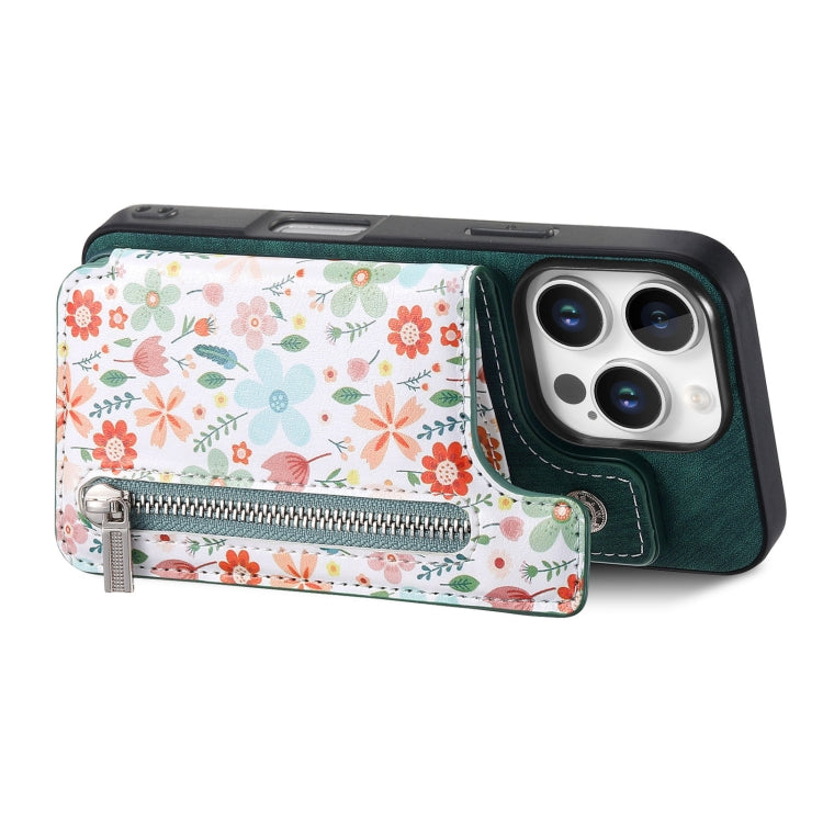 For iPhone 16 Pro Retro Painted Zipper Wallet Back Phone Case(Green) by buy2fix