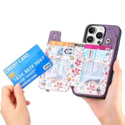 For iPhone 16 Pro Max Retro Painted Zipper Wallet Back Phone Case(Purple) by buy2fix