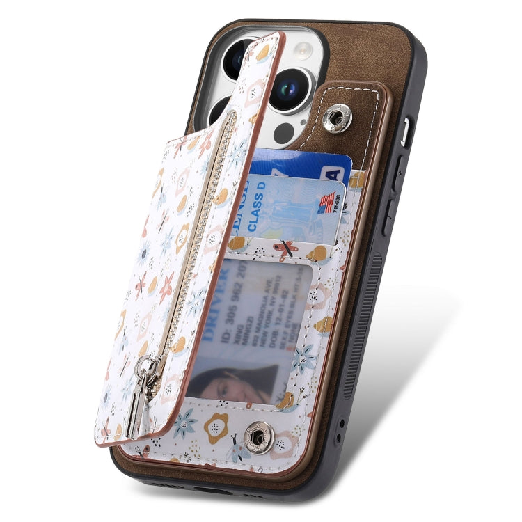 For iPhone 16 Pro Max Retro Painted Zipper Wallet Back Phone Case(Brown) by buy2fix