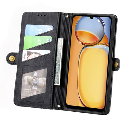 For Xiaomi Redmi 13C Geometric Zipper Wallet Side Buckle Leather Phone Case(Black) by buy2fix