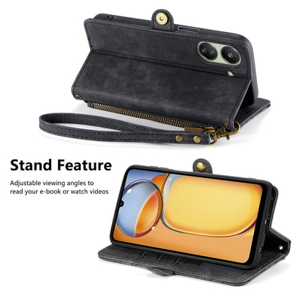 For Xiaomi Redmi 13C Geometric Zipper Wallet Side Buckle Leather Phone Case(Black) by buy2fix