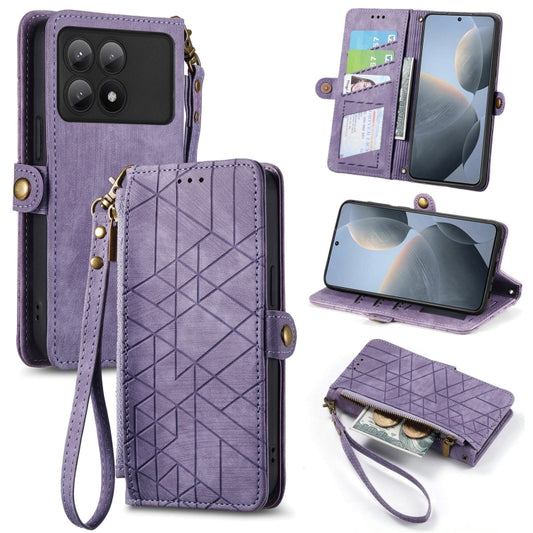 For Xiaomi Redmi K70E Geometric Zipper Wallet Side Buckle Leather Phone Case(Purple) - Xiaomi Cases by buy2fix | Online Shopping UK | buy2fix