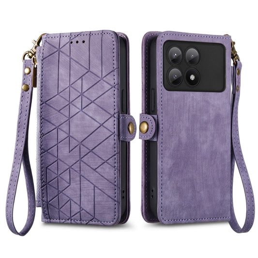 For Xiaomi Redmi K70E Geometric Zipper Wallet Side Buckle Leather Phone Case(Purple) - Xiaomi Cases by buy2fix | Online Shopping UK | buy2fix