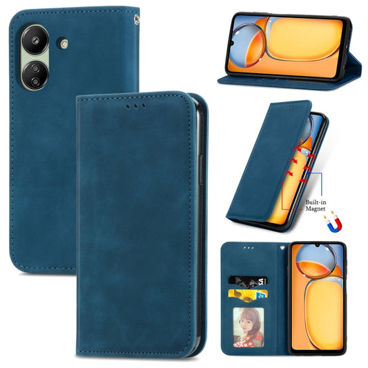 For Xiaomi Redmi 13C Retro Skin Feel Magnetic Flip Leather Phone Case(Blue) by buy2fix