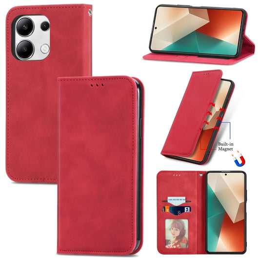 For Xiaomi Redmi Note 13 4G Retro Skin Feel Magnetic Flip Leather Phone Case(Red) - Xiaomi Cases by buy2fix | Online Shopping UK | buy2fix