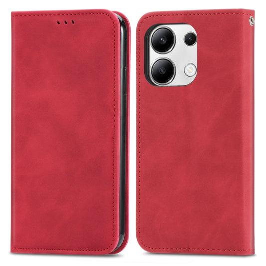 For Xiaomi Redmi Note 13 4G Retro Skin Feel Magnetic Flip Leather Phone Case(Red) - Xiaomi Cases by buy2fix | Online Shopping UK | buy2fix