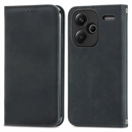 For Xiaomi Redmi Note 13 Pro+ 5G Retro Skin Feel Magnetic Flip Leather Phone Case(Black) - Xiaomi Cases by buy2fix | Online Shopping UK | buy2fix
