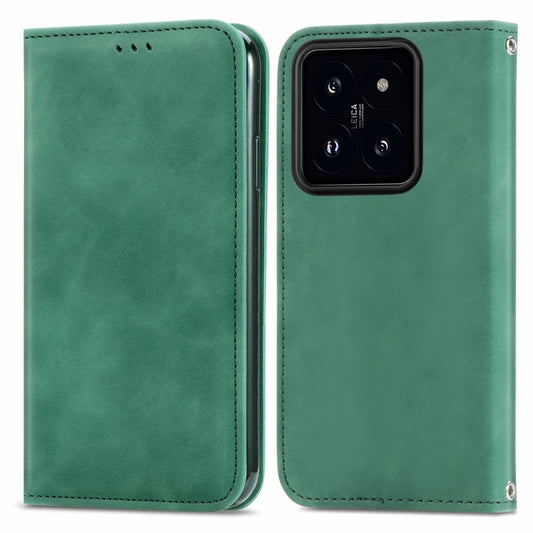 For Xiaomi  14 Pro Retro Skin Feel Magnetic Flip Leather Phone Case(Green) - Xiaomi 14 Pro Cases by buy2fix | Online Shopping UK | buy2fix