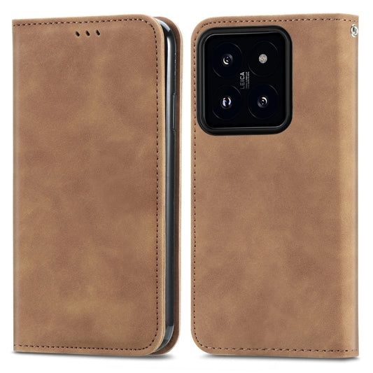 For Xiaomi 14 Retro Skin Feel Magnetic Flip Leather Phone Case(Brown) - Xiaomi Cases by buy2fix | Online Shopping UK | buy2fix