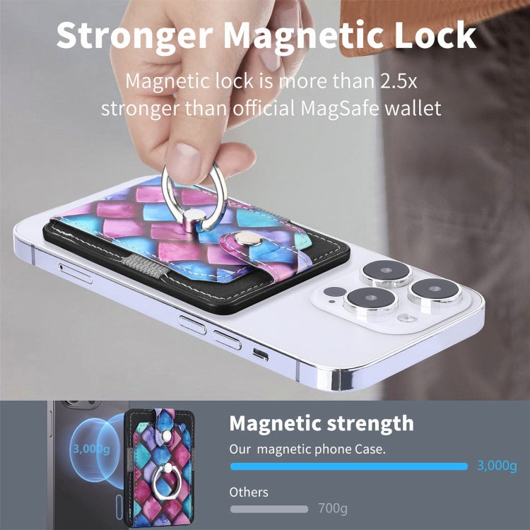 Magsafe  Castillo painted ring cell phone card case(Purple Scales) - Adhesive Card Holders by buy2fix | Online Shopping UK | buy2fix