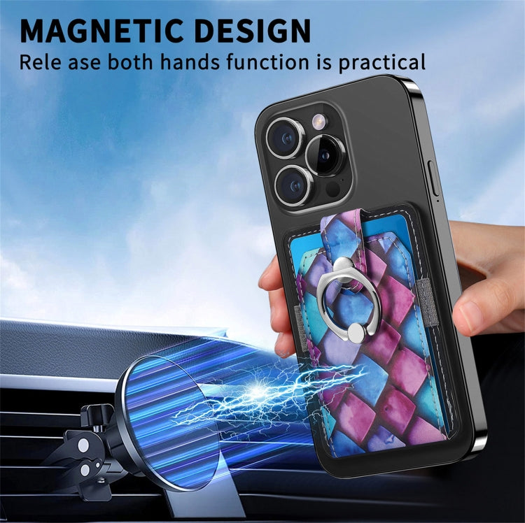 Magsafe  Castillo painted ring cell phone card case(Purple Scales) - Adhesive Card Holders by buy2fix | Online Shopping UK | buy2fix