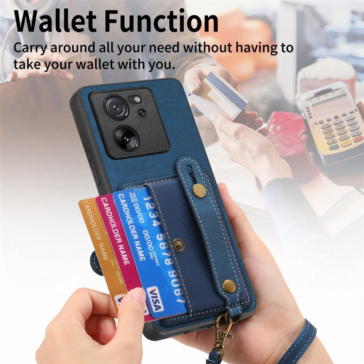 For Xiaomi 13T / 13T Pro Retro Cross Wristband Wallet Leather Back Phone Case(Blue) by buy2fix