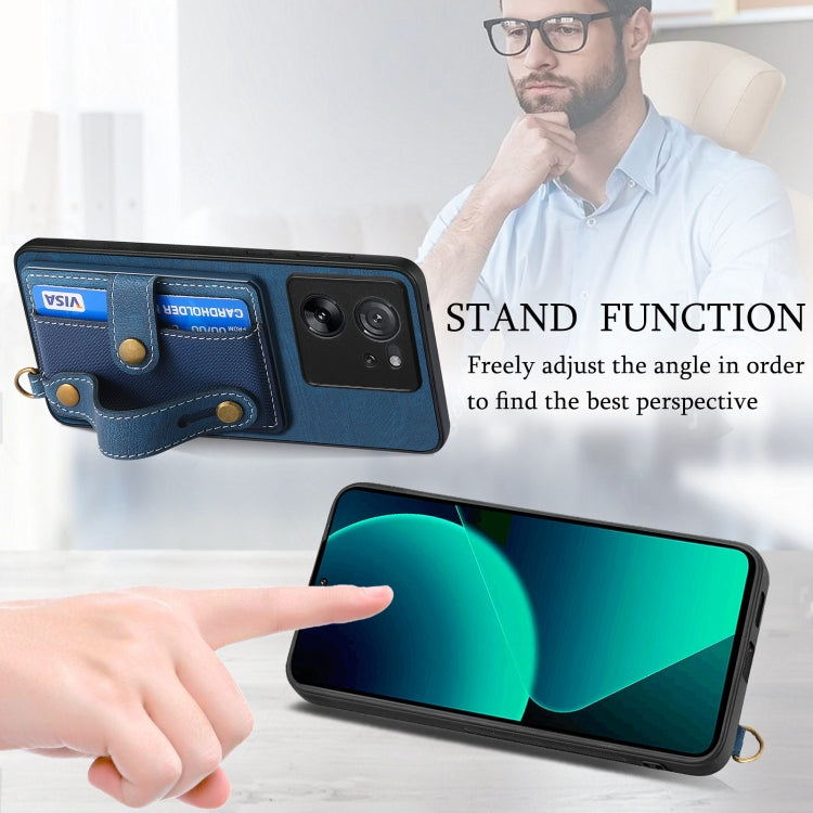 For Xiaomi 13T / 13T Pro Retro Cross Wristband Wallet Leather Back Phone Case(Blue) by buy2fix