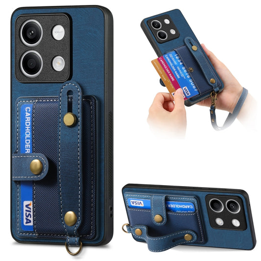 For Xiaomi Redmi Note 13 Retro Cross Wristband Wallet Leather Back Phone Case(Blue) - Xiaomi Cases by buy2fix | Online Shopping UK | buy2fix