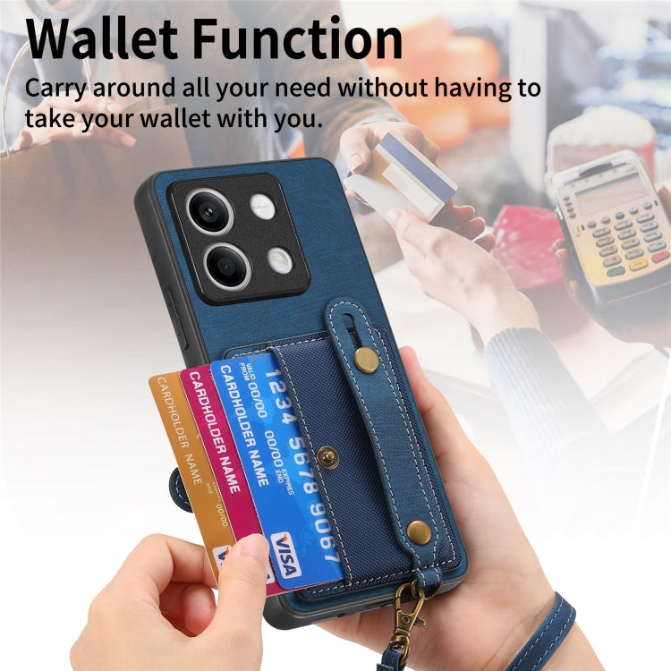 For Xiaomi Redmi Note 13 Retro Cross Wristband Wallet Leather Back Phone Case(Blue) - Xiaomi Cases by buy2fix | Online Shopping UK | buy2fix