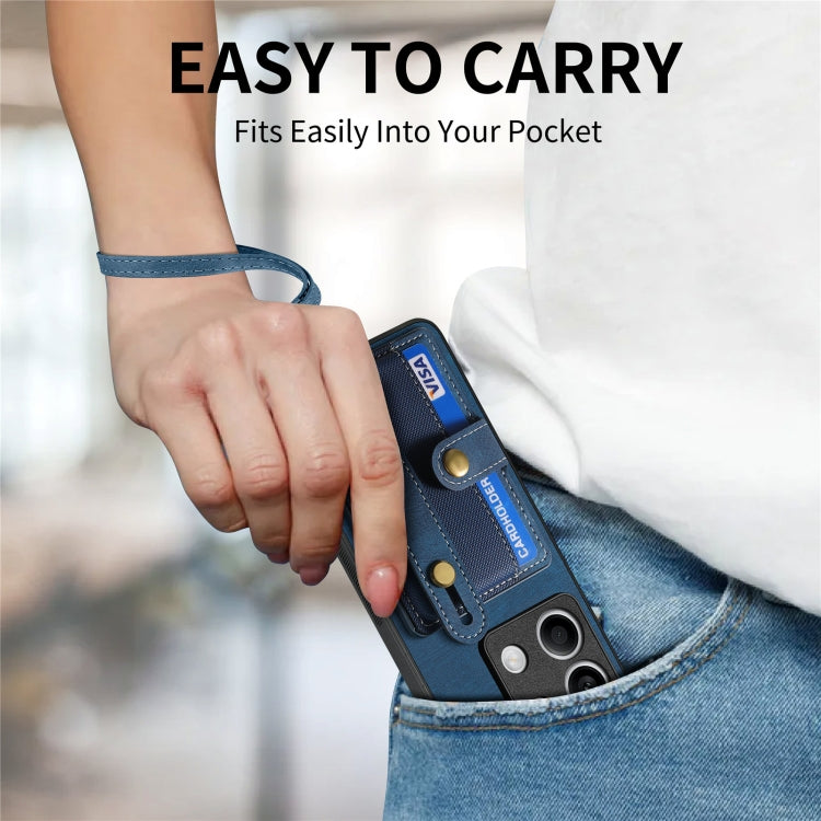 For Xiaomi Redmi Note 13 Retro Cross Wristband Wallet Leather Back Phone Case(Blue) - Xiaomi Cases by buy2fix | Online Shopping UK | buy2fix