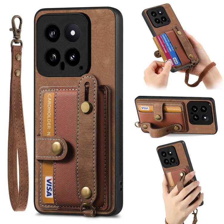 For Xiaomi 14 Retro Cross Wristband Wallet Leather Back Phone Case(Brown) - Xiaomi Cases by buy2fix | Online Shopping UK | buy2fix