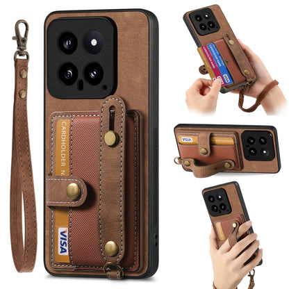 For Xiaomi 14 Retro Cross Wristband Wallet Leather Back Phone Case(Brown) - Xiaomi Cases by buy2fix | Online Shopping UK | buy2fix