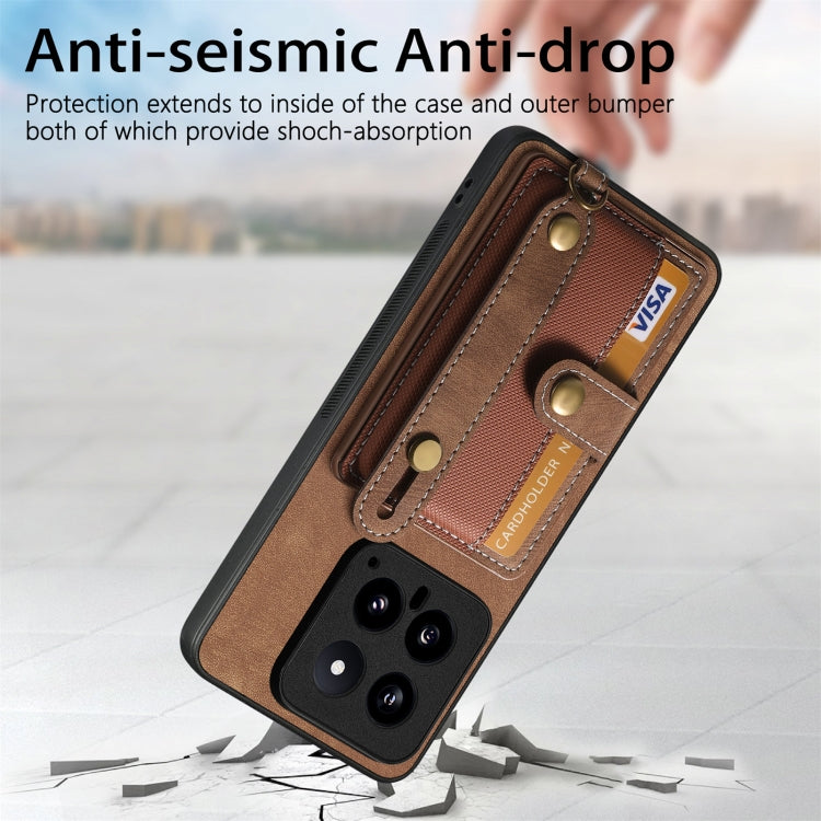 For Xiaomi 14 Retro Cross Wristband Wallet Leather Back Phone Case(Brown) - Xiaomi Cases by buy2fix | Online Shopping UK | buy2fix