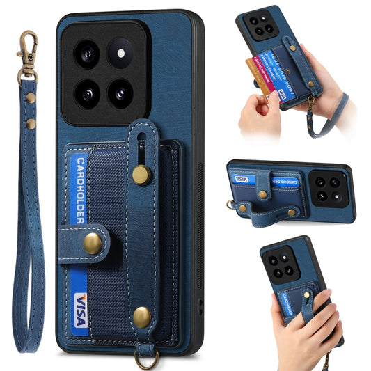 For Xiaomi 14 Pro Retro Cross Wristband Wallet Leather Back Phone Case(Blue) - Xiaomi 14 Pro Cases by buy2fix | Online Shopping UK | buy2fix