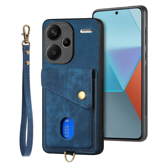 For Xiaomi Redmi Note 13 Pro+ Retro Card Wallet Fold Leather Phone Case with Strap(Blue) -  by buy2fix | Online Shopping UK | buy2fix