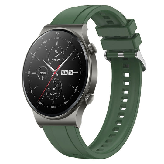For Huawei Watch GT2 Pro / GT 2e / GT2 46mm Tire Pattern Silver Buckle Silicone Watch Band(Hu Yang Green)