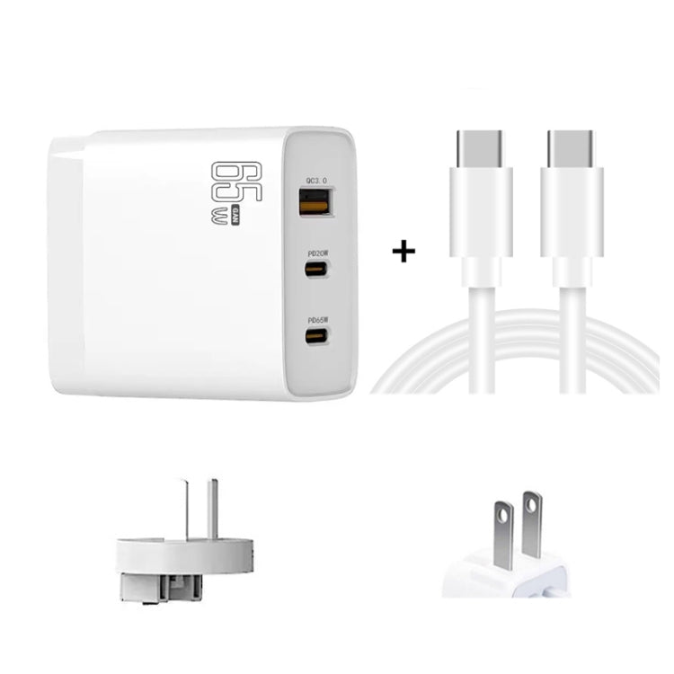 GAN 65W PD45W Dual Type-C / QC3.0 USB Multi Compatible Charger + 2m USB-C to USB-C Data Cable AU + US Plug White by buy2fix