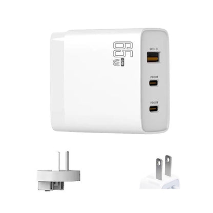 GAN 65W PD45W Dual Type-C / QC3.0 USB Multi Compatible Charger + 2m USB-C to USB-C Data Cable AU + US Plug White by buy2fix