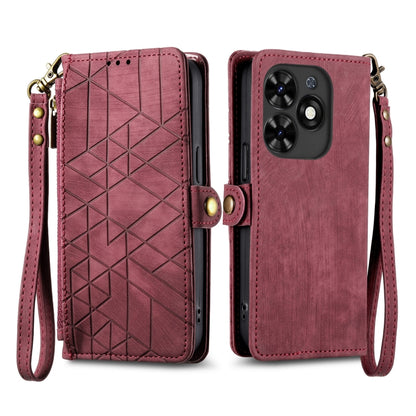 For Tecno Spark Go 2024 Geometric Zipper Wallet Side Buckle Leather Phone Case(Red) by buy2fix