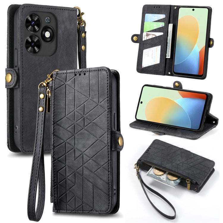For Tecno Spark Go 2024 Geometric Zipper Wallet Side Buckle Leather Phone Case(Black) by buy2fix