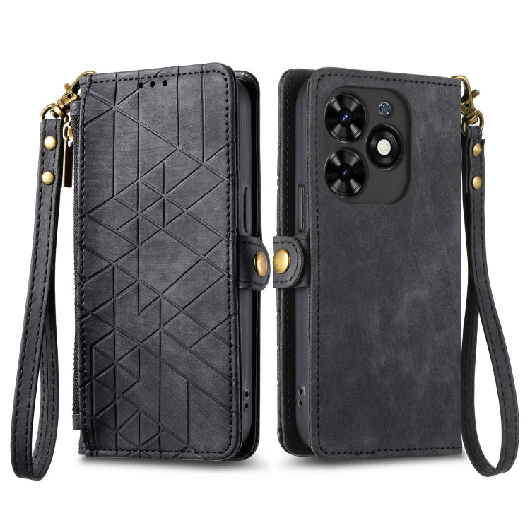 For Tecno Spark Go 2024 Geometric Zipper Wallet Side Buckle Leather Phone Case(Black) by buy2fix
