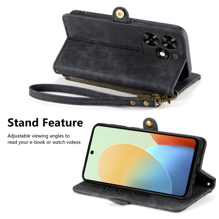 For Tecno Spark Go 2024 Geometric Zipper Wallet Side Buckle Leather Phone Case(Black) by buy2fix