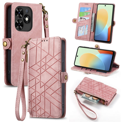 For Tecno Spark Go 2024 Geometric Zipper Wallet Side Buckle Leather Phone Case(Pink) by buy2fix