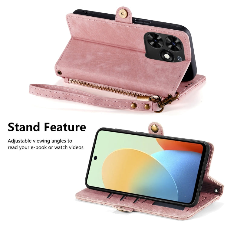 For Tecno Spark Go 2024 Geometric Zipper Wallet Side Buckle Leather Phone Case(Pink) by buy2fix